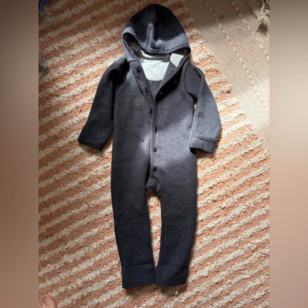 Disana Hooded Wool One-Piece in Charcoal Gray